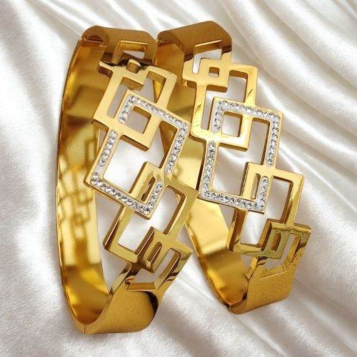 Geometric Cut Golden Bracelets for Women with Crystal Accent - Jouell