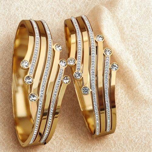 Golden Crystal Studded AD Bracelets for Women & Girls - Jouell