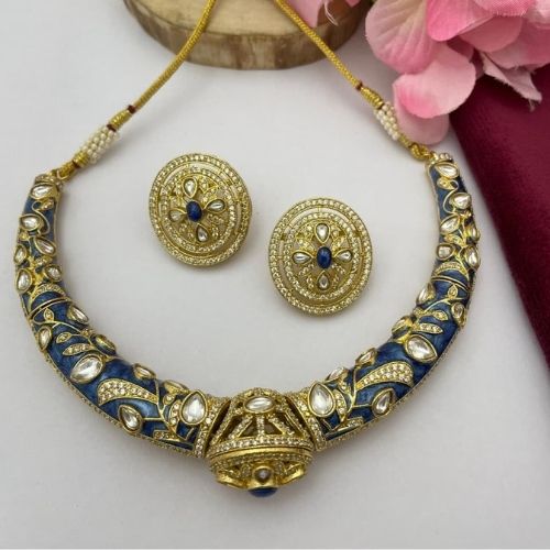 Blue & Gold Hasli Necklace Set with Earrings
