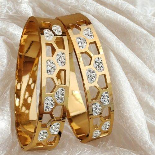 Golden Crystal Cutout Bracelet for Women & Girls - Jouell