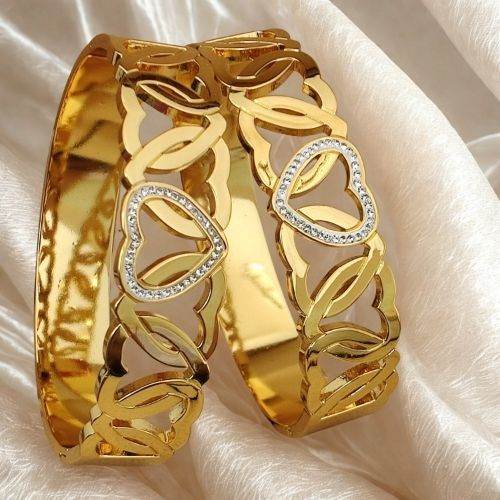 Golden Heart Cutout Bracelets for Women with Crystal Detailing - Jouell