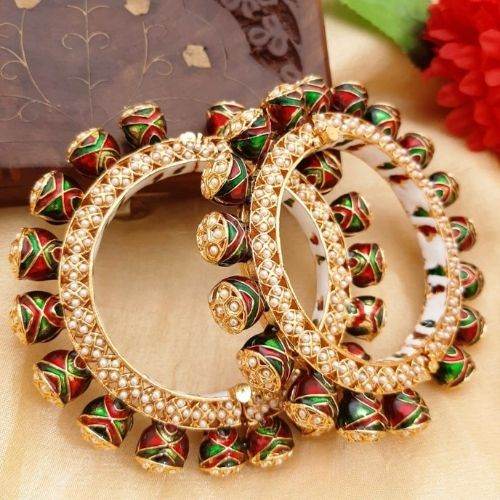 Multicolour Rajasthani Rajwadi Bangles with Pearl Detailing - Jouell