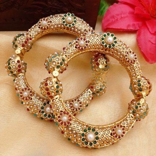 Multicolour Stone Gold Plated Rajwadi Bridal Bangles - Jouell