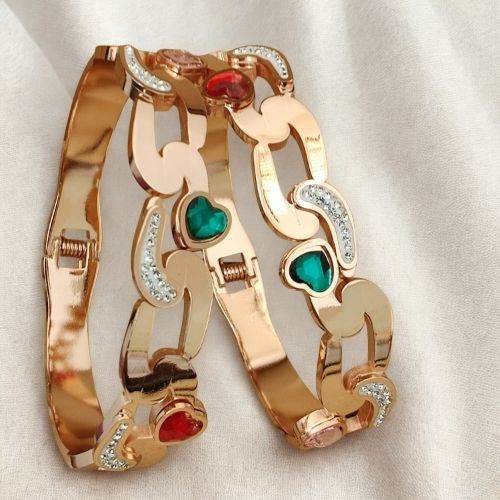 Rose Gold Heart Stone Chain Bracelets for Women & Girls - Jouell