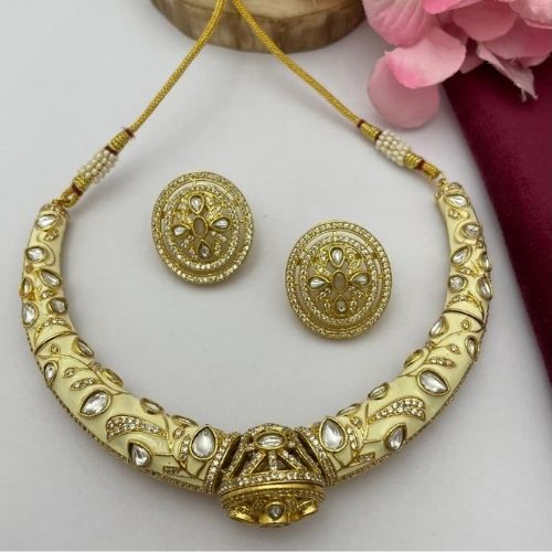 Yellow Hasli Necklace Set with Earrings – Rajasthani Choker Design
