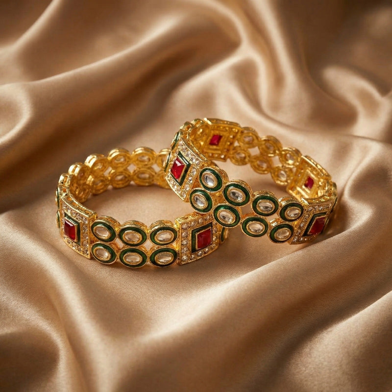 Royal Green Kundan Antique Bangles Set for Women