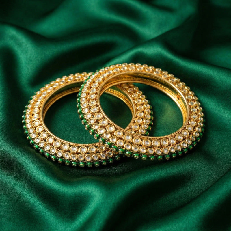 Royal Green Kundan Pearl Bangles Set for Women