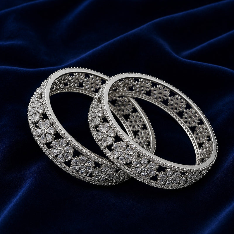 Silver Floral American Diamond Bangles for Women