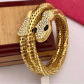 Golden Snake Bracelet with Black Eyes & Crystal Detailing