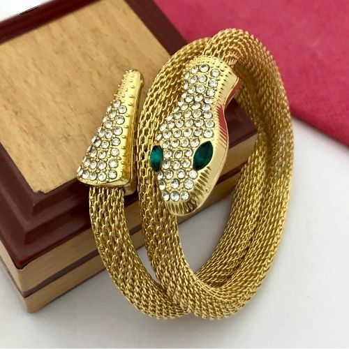 Trendy Golden Snake Bracelet with Crystals for Women & Girls
