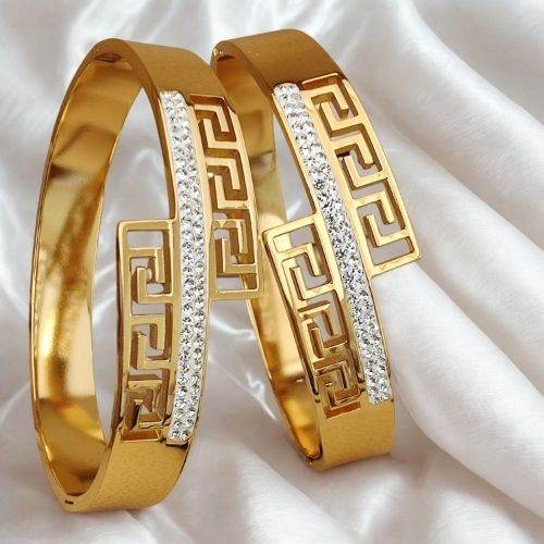 Elegant Golden Crystal Greek Key Bracelets for Women & Girls - Jouell