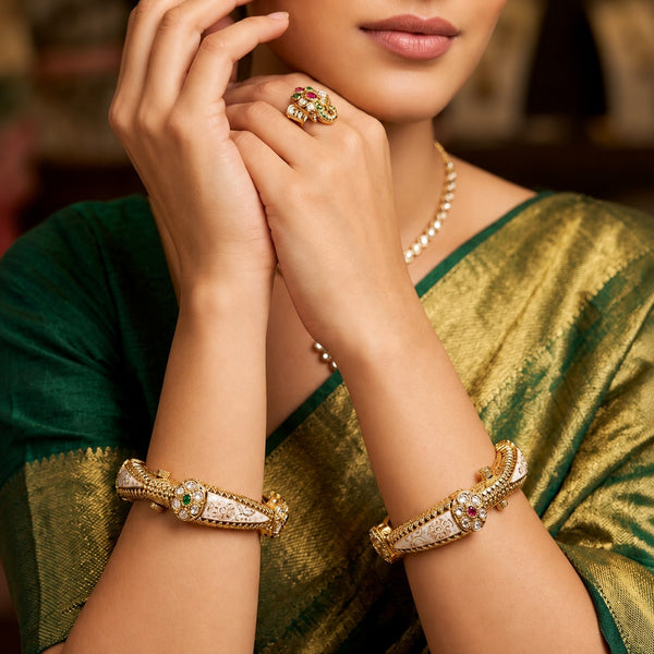 Gold-Tone White Meenakari Rajwada Bangles