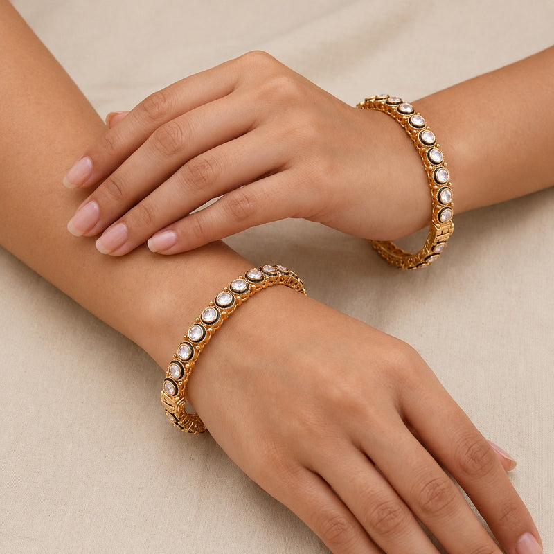 Gold-Tone Classic Kundan Bangles Set for Women