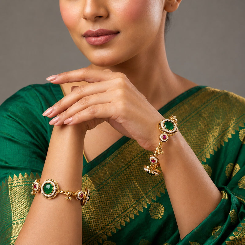 Gold-Tone Green Kundan Designer Bangles for Women
