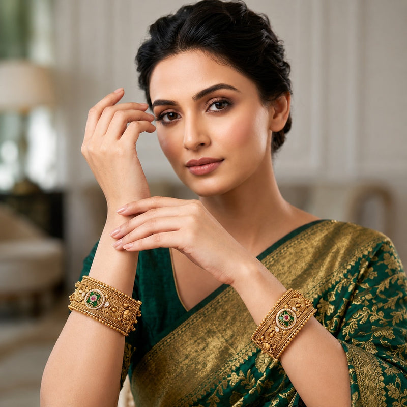 Gold-Tone Meenakari Antique Designer Kada Bangles